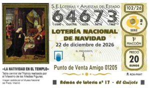 Décimo del numero 64673 de Lotería de Navidad 2026 Loteriasyapuestas El Quijote