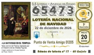 Décimo del numero 65473 de Lotería de Navidad 2026 Loteriasyapuestas El Quijote