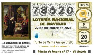 Décimo del numero 78620 de Lotería de Navidad 2026 Loteriasyapuestas El Quijote