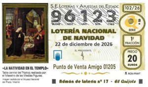 Décimo del numero 96123 de Lotería de Navidad 2026 Loteriasyapuestas El Quijote