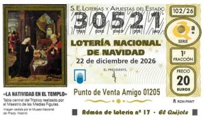 Décimo del numero 30521 de Lotería de Navidad 2026 Loteriasyapuestas El Quijote