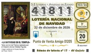 Décimo del numero 41811 de Lotería de Navidad 2026 Loteriasyapuestas El Quijote