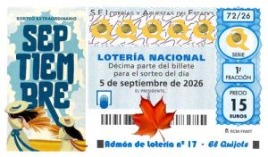 Décimo Sorteo Lotería Extraordinario SEPTIEMBRE 2026 loteriasyapuestas El Quijote