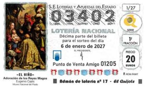 Décimos Número 03402 Lotería del Niño 2027