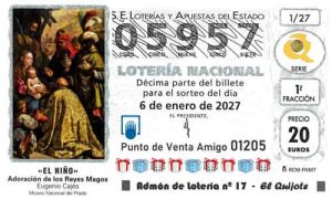 Décimo del número 05957 de Lotería del Niño 2027 Loteriasyapuestas El Quijote