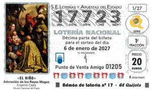 Décimo del número 17723 de Lotería del Niño 2027 Loteriasyapuestas El Quijote