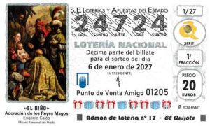 Décimo del número 24724 de Lotería del Niño 2027 Loteriasyapuestas El Quijote