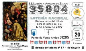 Décimo del número 35804 de Lotería del Niño 2027 Loteriasyapuestas El Quijote