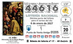 Décimo del número 44616 de Lotería del Niño 2027 Loteriasyapuestas El Quijote