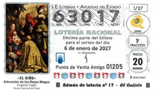 Décimo del número 63017 de Lotería del Niño 2027 Loteriasyapuestas El Quijote